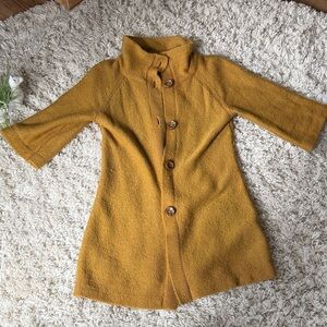 LOFT Golden mustard, yellow high neck, sophisticated sweater Button-Up Cardigan